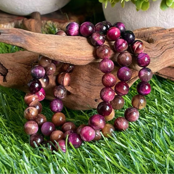 Hand Crafted Jewelry - 🆕New Pink Multi Color Tiger Eye Crystal Gemstone 8mm Healing Bracelet